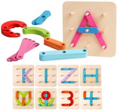 joc educativ din lemn invata alfabetul