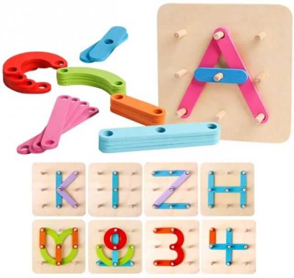 joc educativ din lemn invata alfabetul