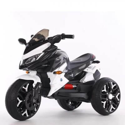 motocicleta electrica pentru copii cu doua motoare alb