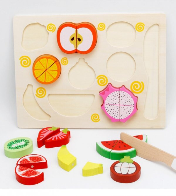 puzzle magnetic din lemn fructe de feliat